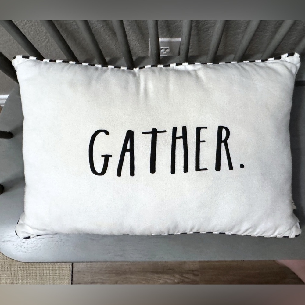 Rae Dunn Cream Pillow with Black Accents